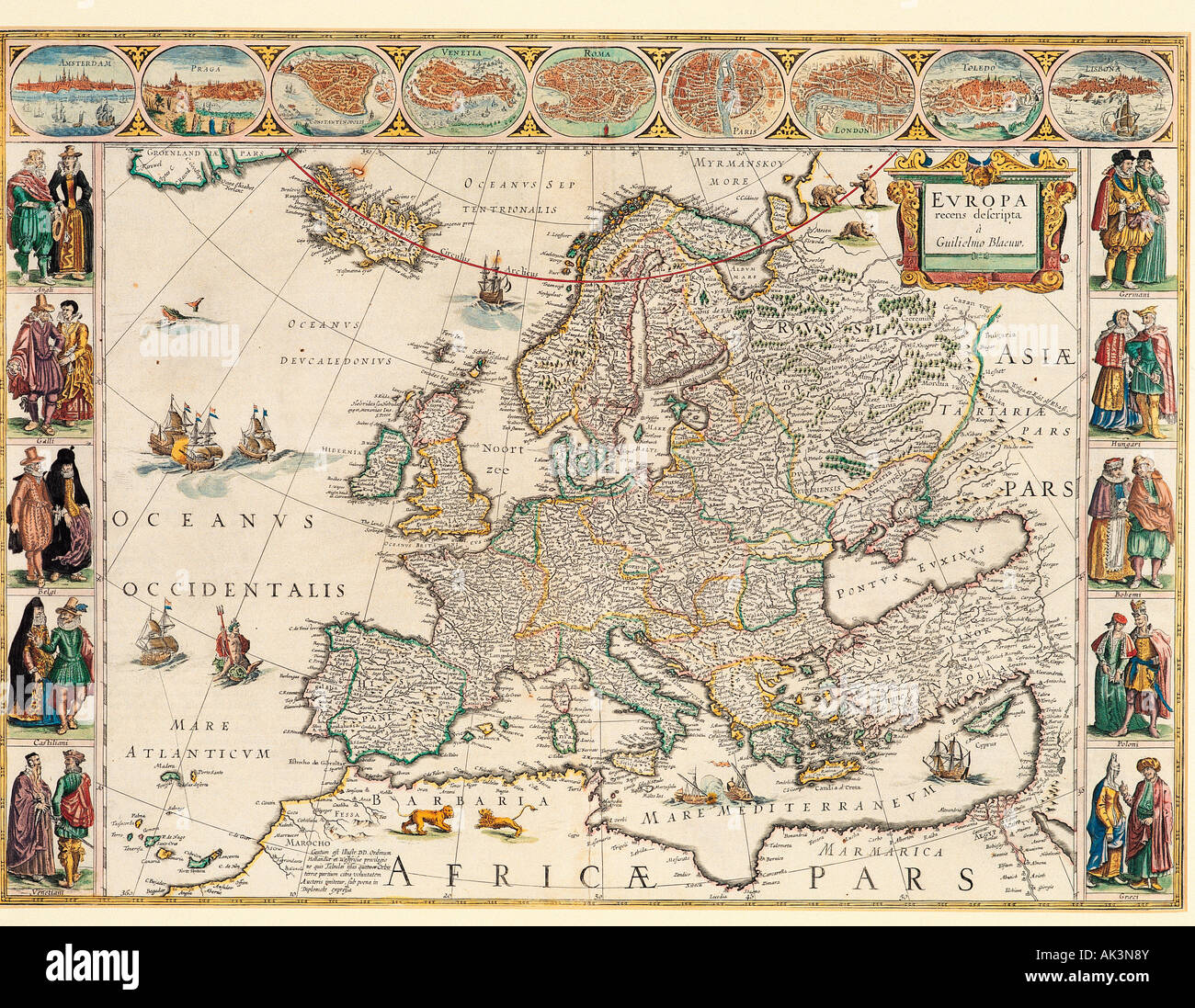 Historical map of Europe. Stock Photo