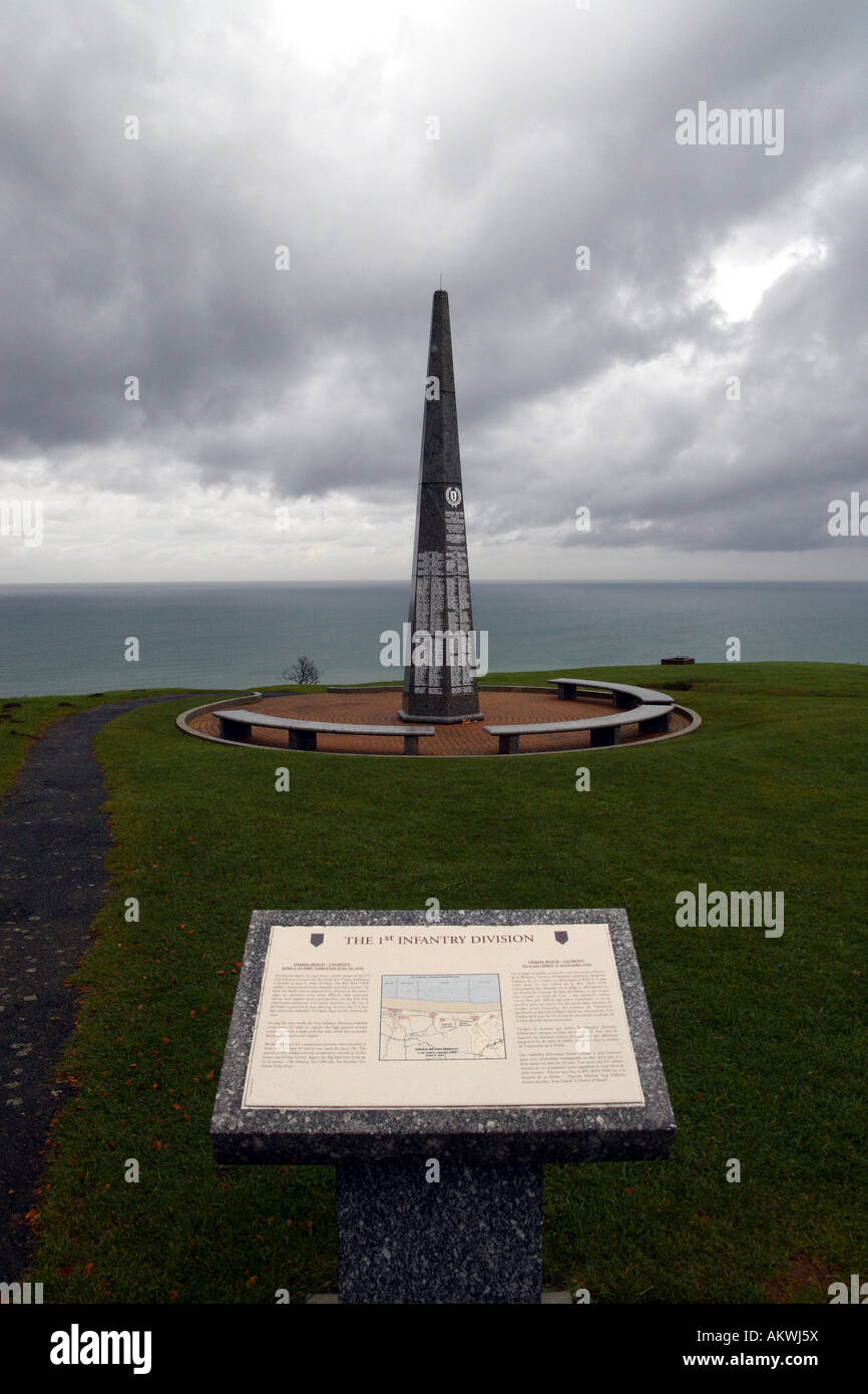 Memorial to the 1st U.S. Infantry Division at Omaha Beach in Normandy Stock Photo