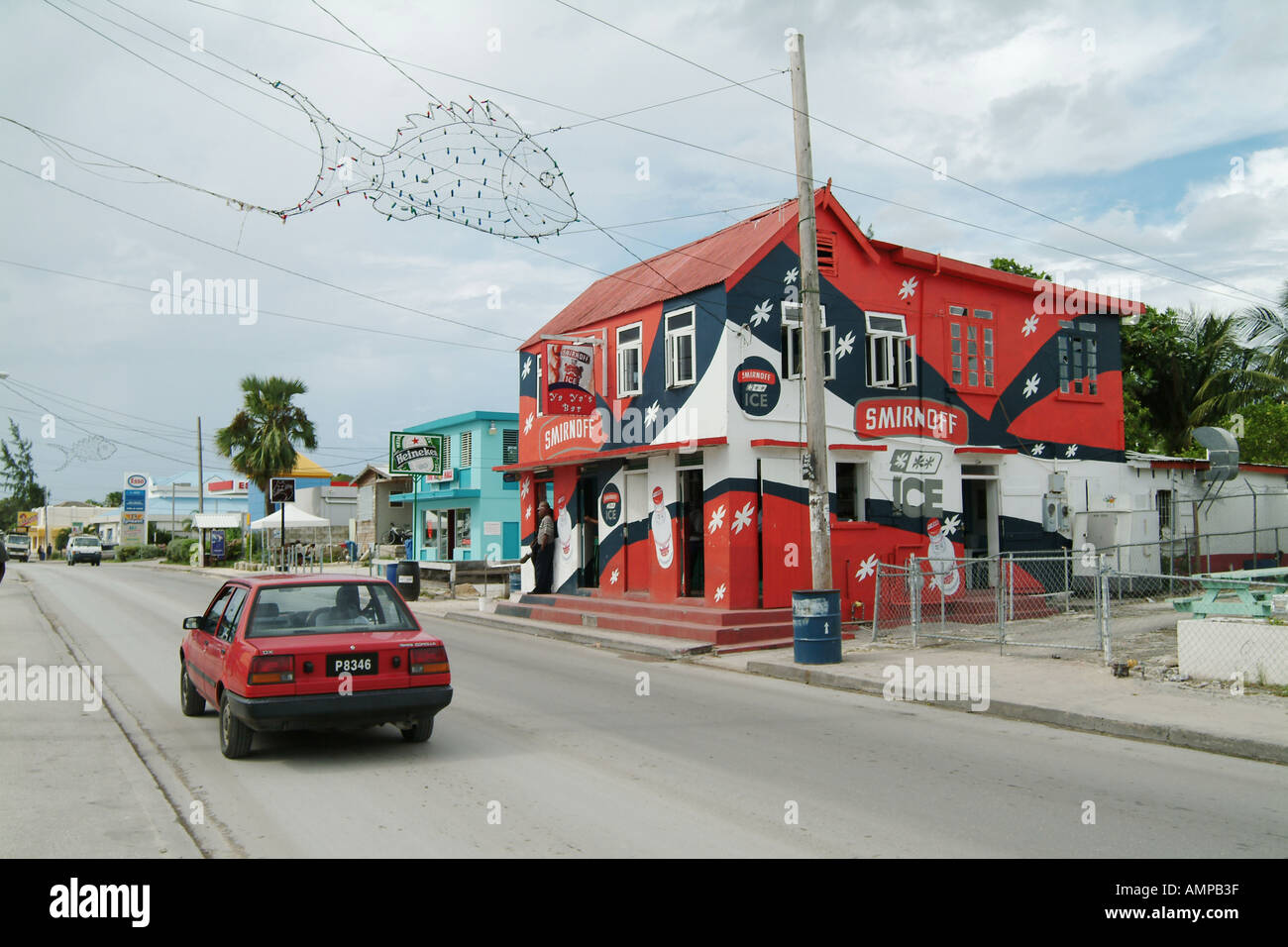 Smirnoff branded rum shop in Oistins fishing village Barbados Stock Photo