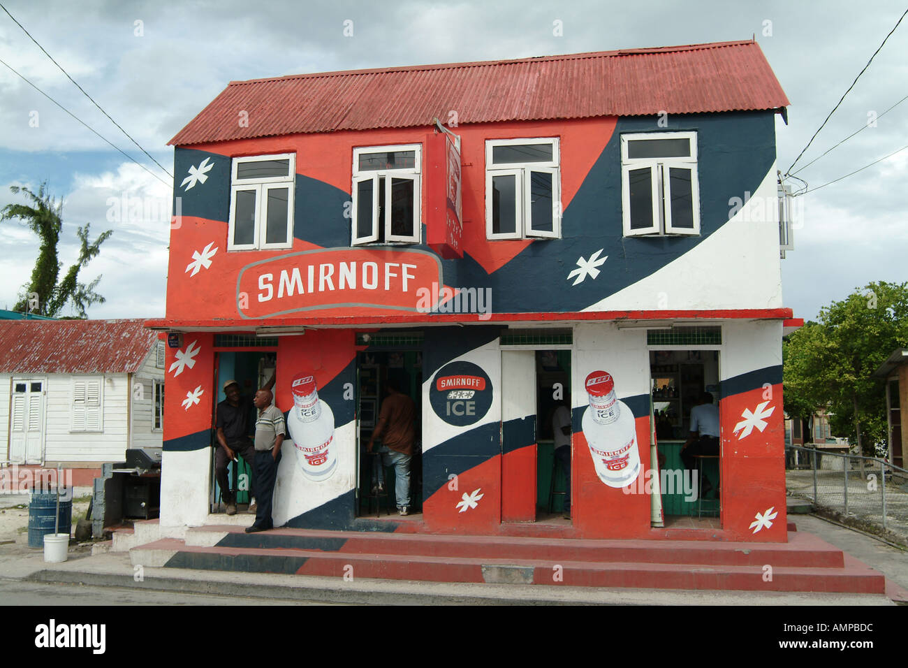 Smirnoff branded rum shop in Oistins fishing village Barbados Stock Photo