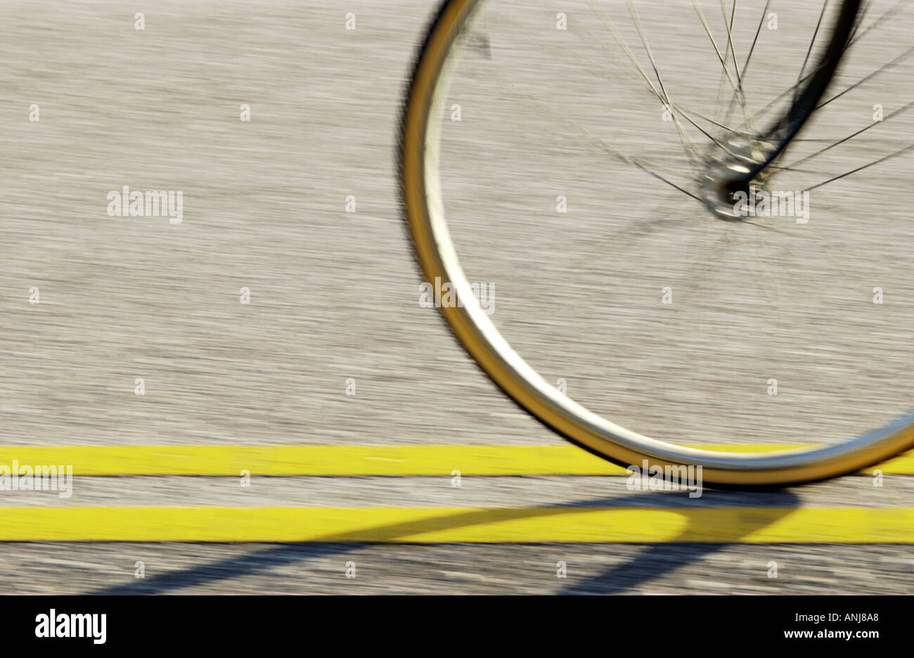 wheel of racing bicycle on track Stock Photo