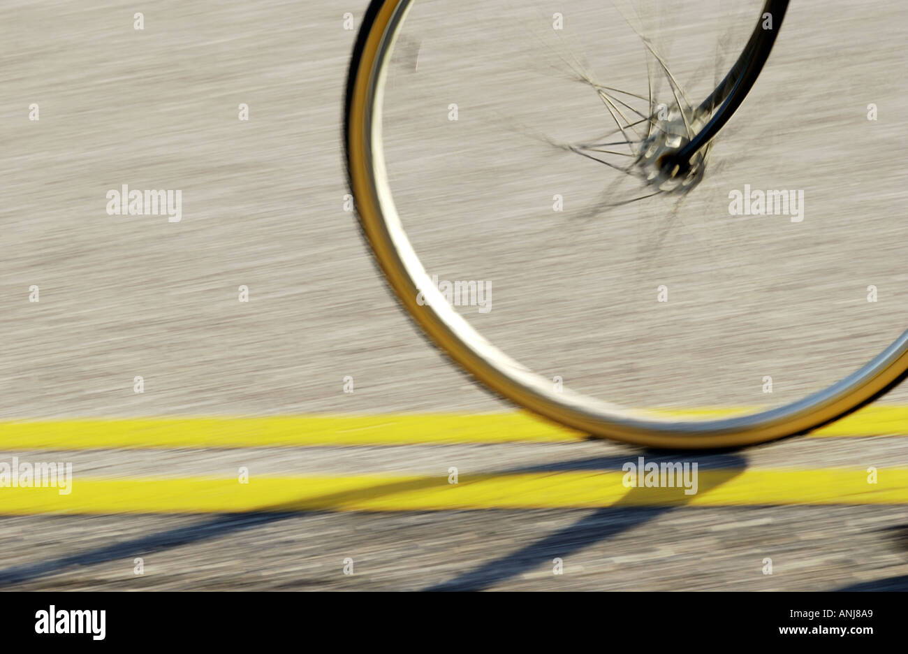 wheel of racing bicycle on track Stock Photo