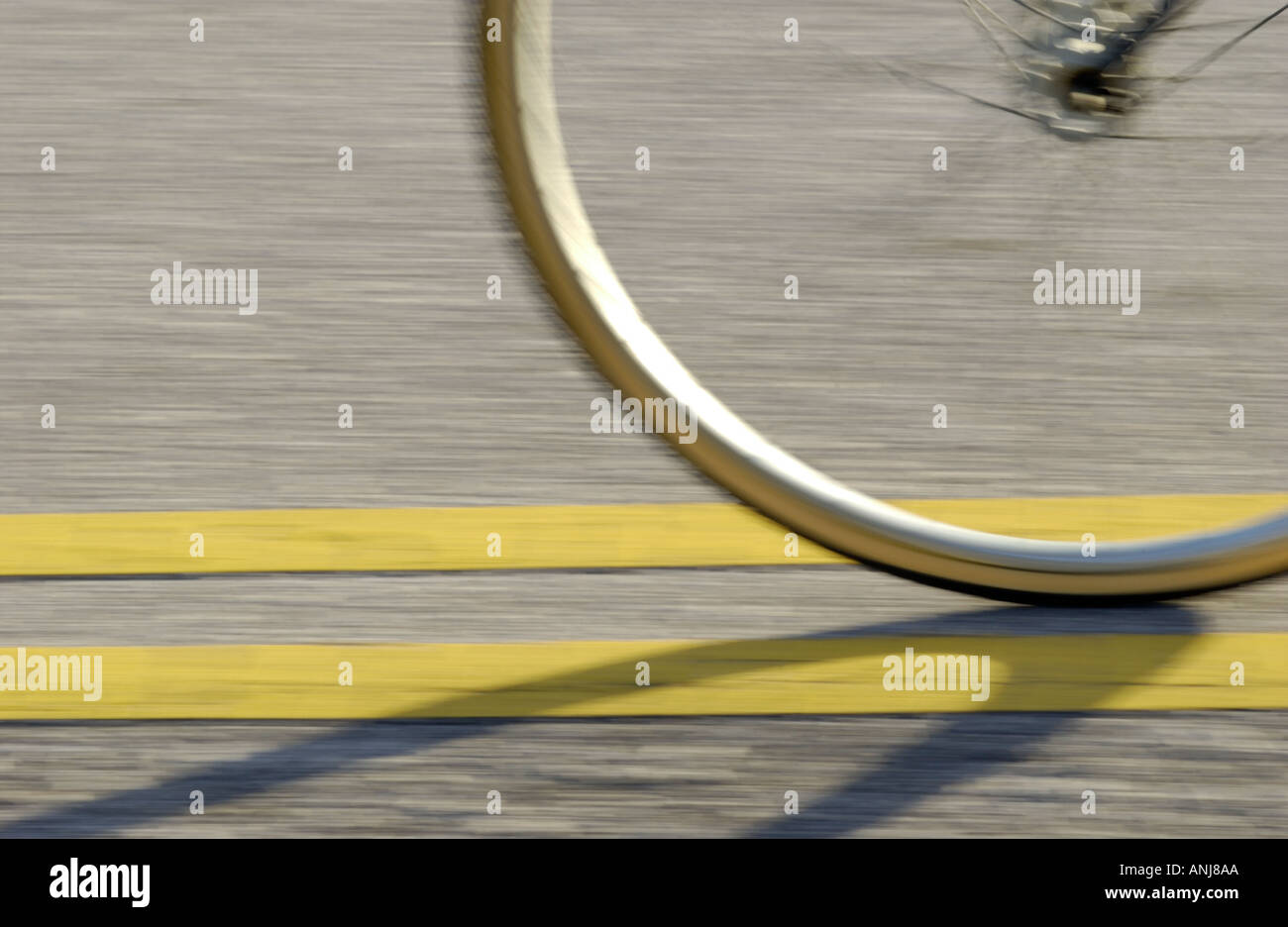 wheel of racing bicycle on track Stock Photo