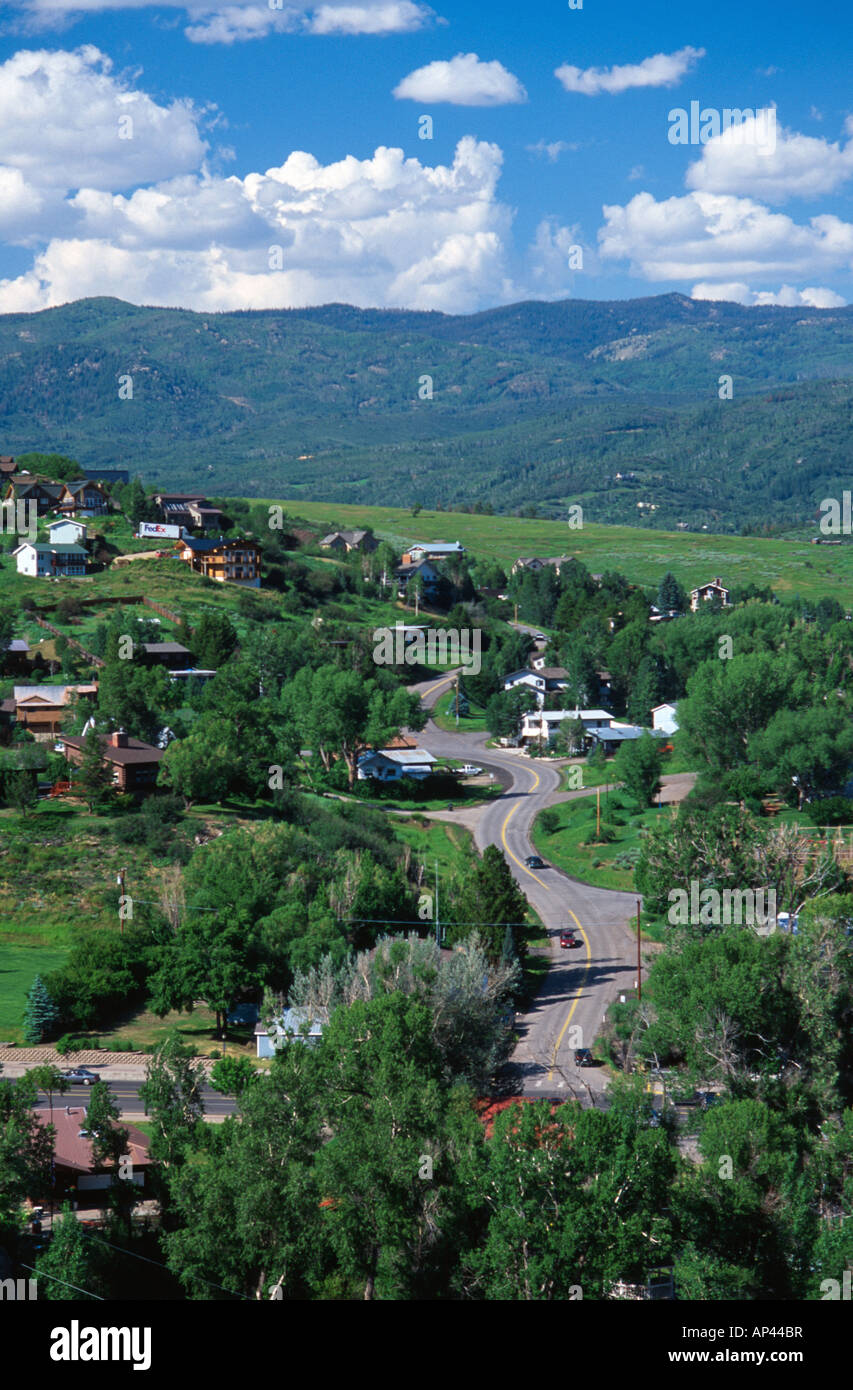 Residential traffic on 12th street Old Town Steamboat Springs Colorado USA Stock Photo