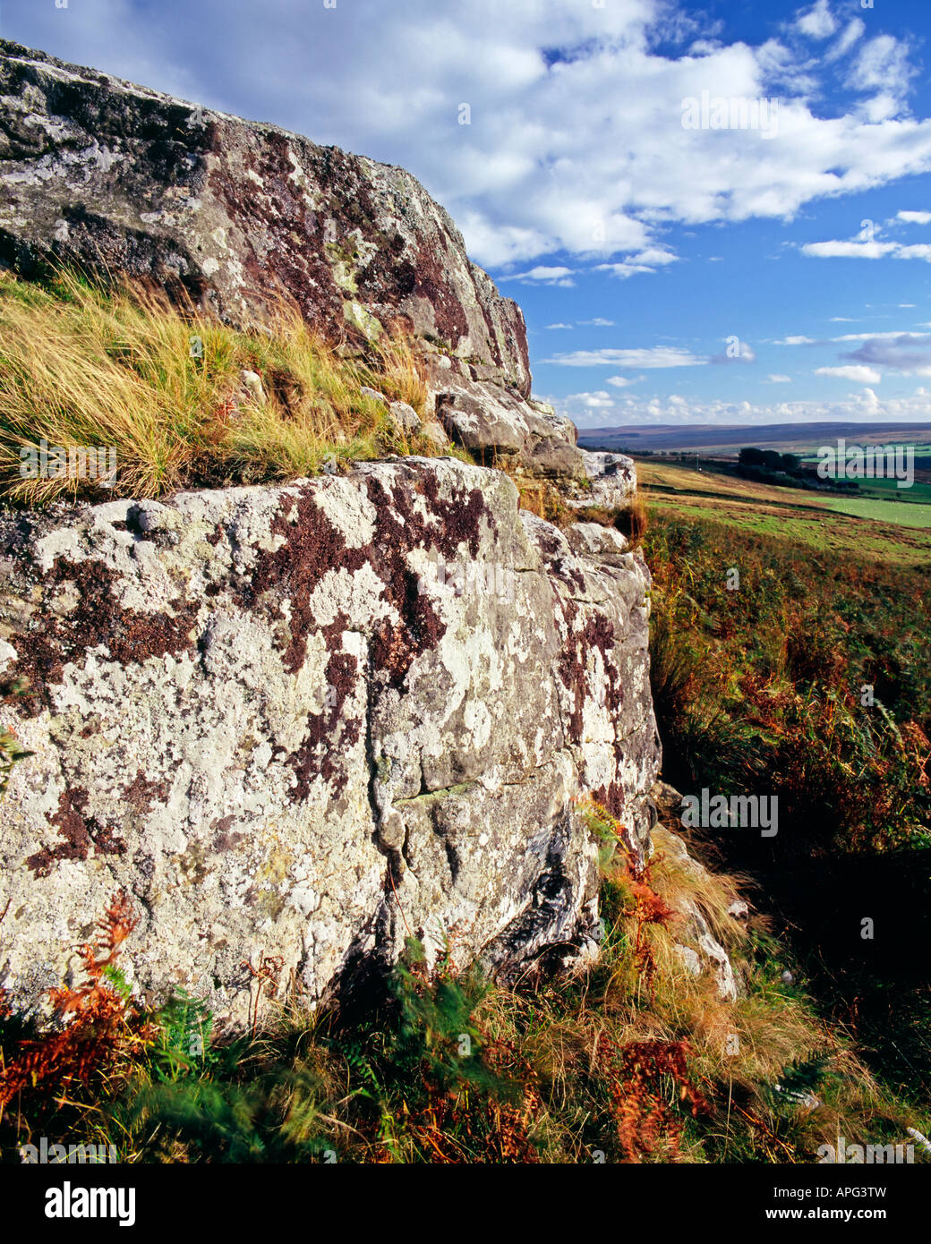 Daw's Crag overlooking High Rochester in the Northumberland National Park, England Stock Photo