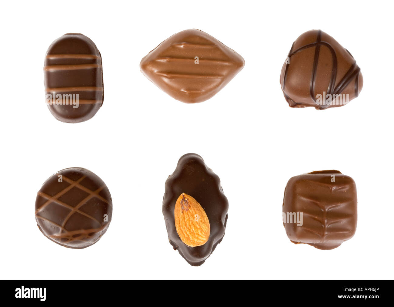 Individual chocolates isolated on a white background Stock Photo