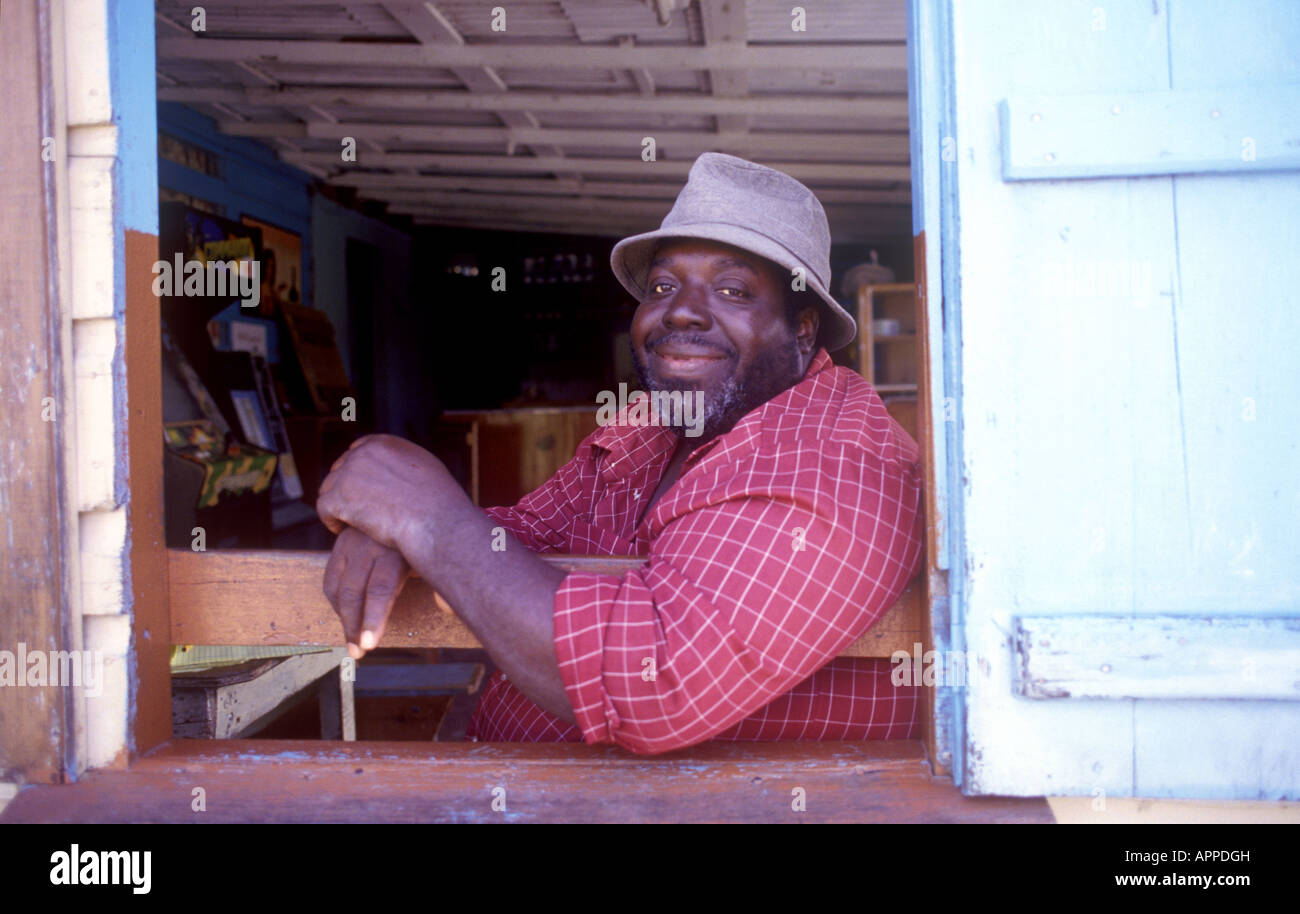 Local man in a Barbadan rum shop Stock Photo