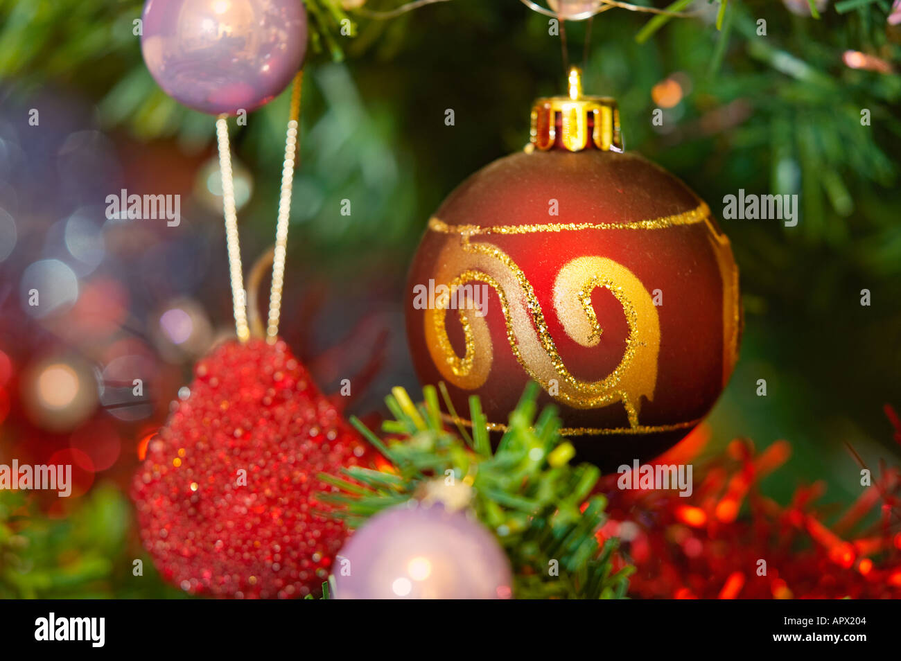 Christmas tree bauble decorations Stock Photo