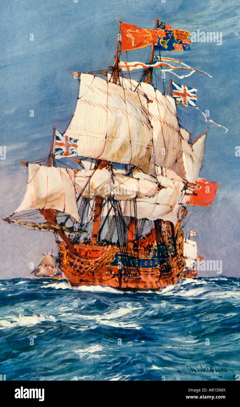 17th-century English Warship Stock Photo