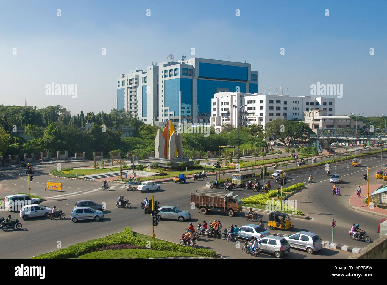 I T buildings served by a new road in Chennai Tamil Nadu India Stock Photo