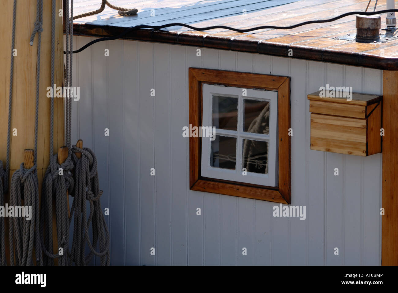 The topdeck window of the old wooden boat, Helsinki, Finland, Europe. Stock Photo