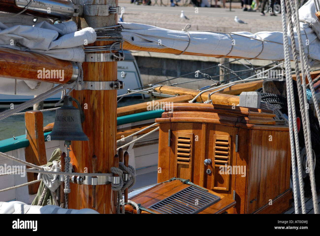 The topdeck of the old wooden boat, Helsinki, Finland, Europe. Stock Photo