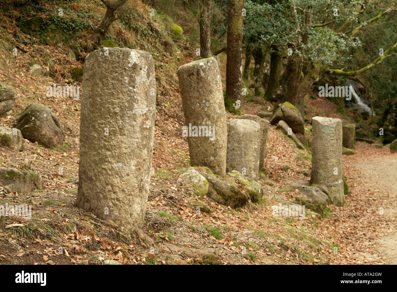 Group of roman milestones Stock Photo