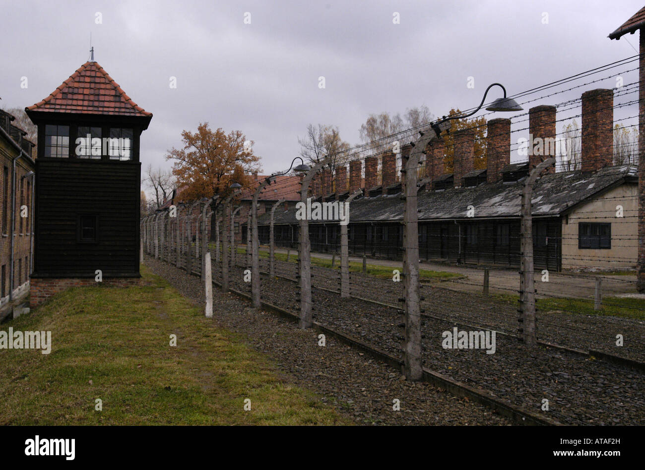 Death zone in the Auschwitz-Birkenau Former Nazi German Concentration Camp Stock Photo