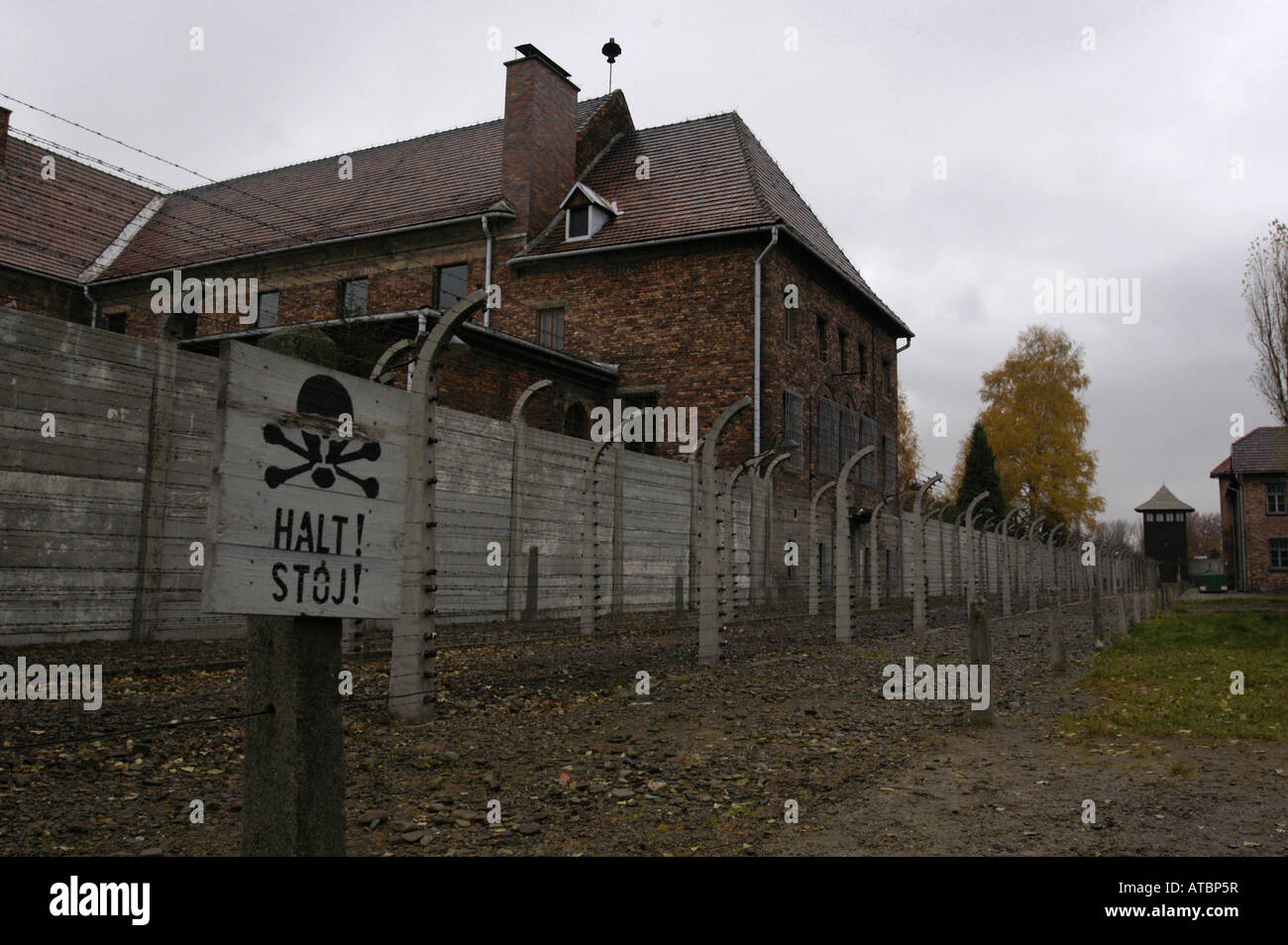 Death zone in the Auschwitz-Birkenau Former Nazi German Concentration Camp Stock Photo