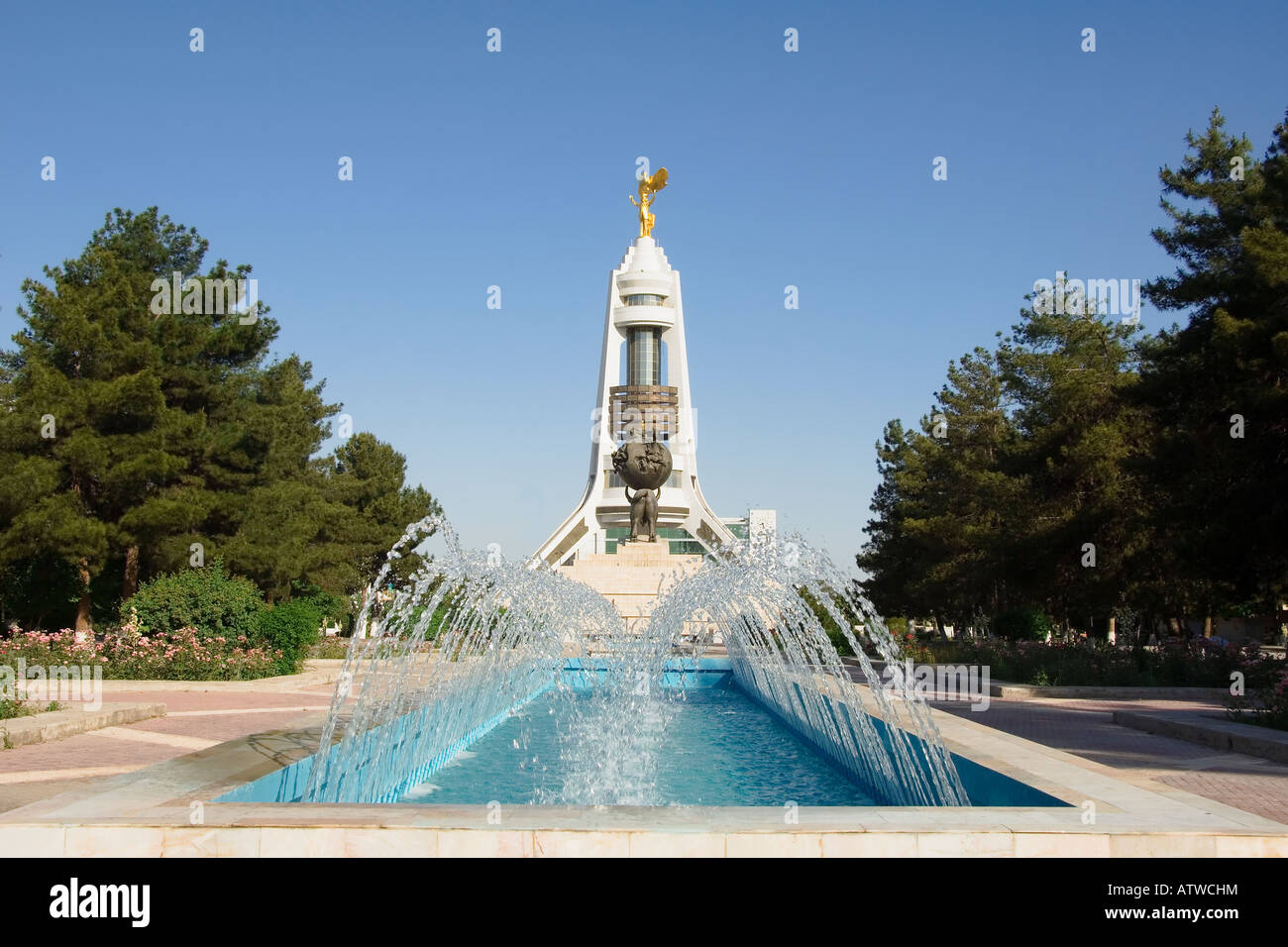 Arch of neutrality and monument to the Earthquake Ashgabat Stock Photo