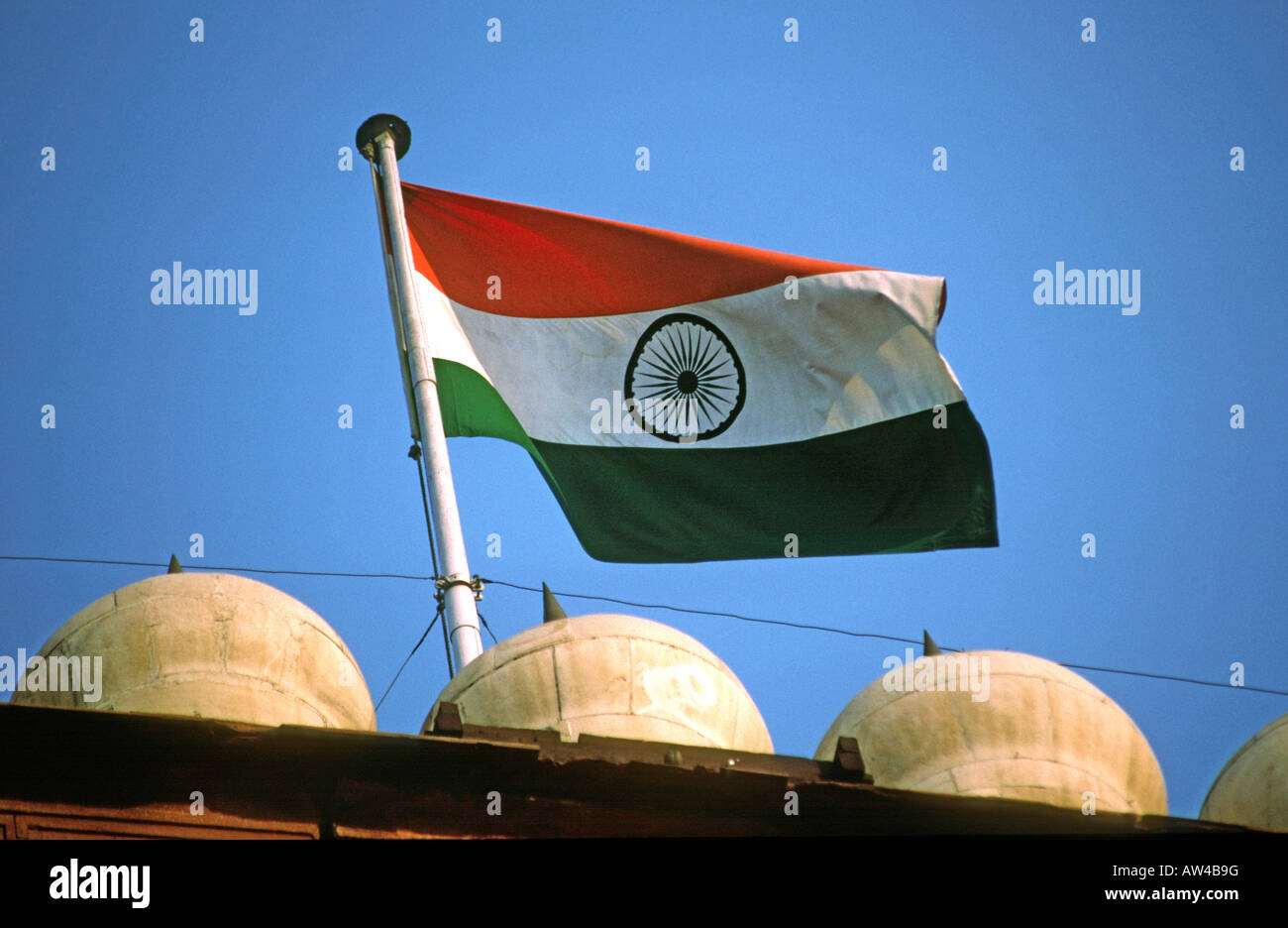 India Rajasthan Jodhpur Indian flag flying Stock Photo