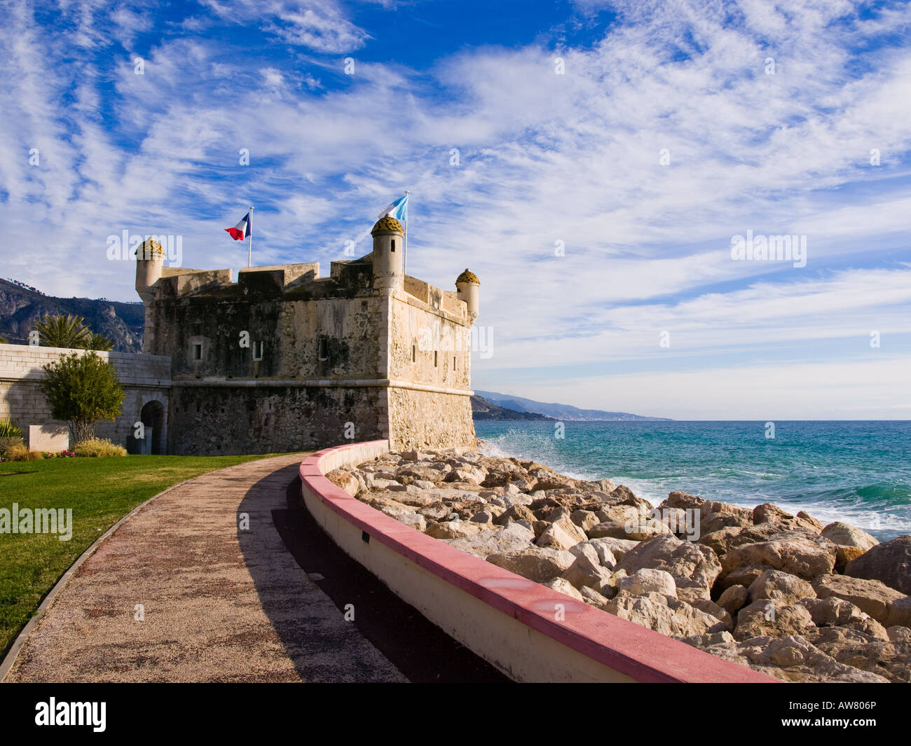 Le Bastion, in Menton France.  Now home to the Jean Cocteau Museum. Stock Photo