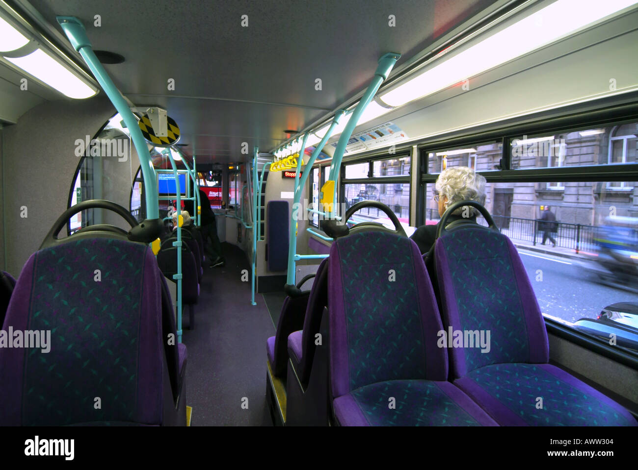 London interior of double deck bus Stock Photo