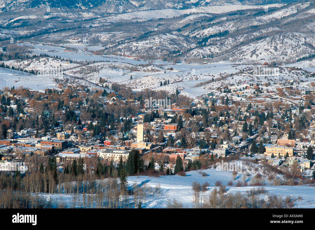 Winter view of downtown Steamboat Springs CO USA Stock Photo