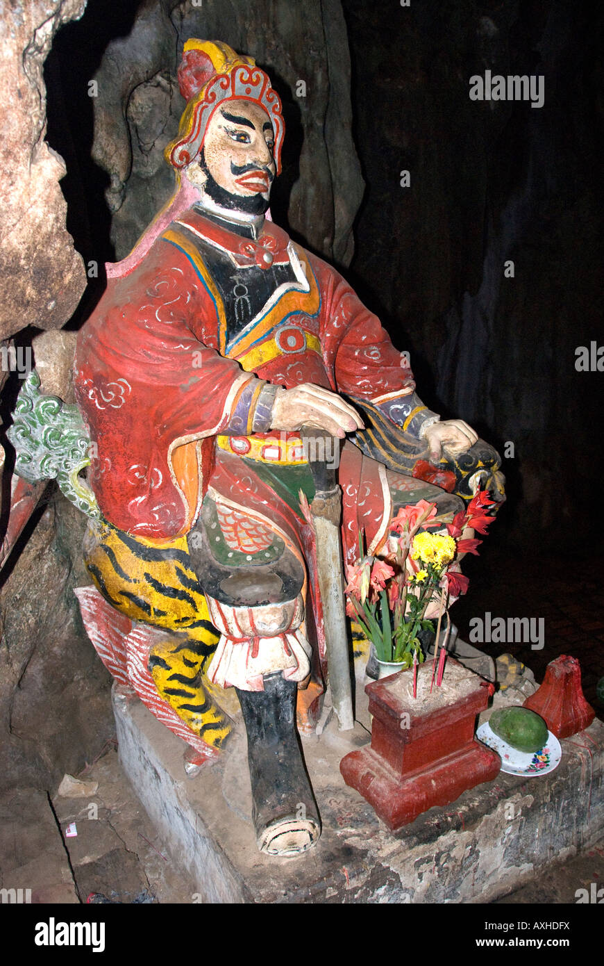 Hindu god guarding the entrance to a cave in Thuy Son Mountain, Marble Mountains, Danang, Vietnam Stock Photo