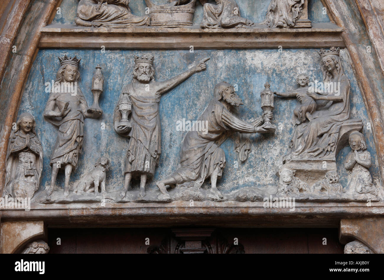 Ulm, Münster, 'Westliches Portal auf der Nordseite, sogenanntes Kleines Marienportal:Tympanon, Heilige Drei Könige' Stock Photo