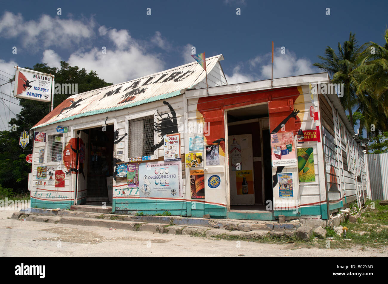 A typical colourful Rum Shop at St Lawrence Gap, Barbados Stock Photo