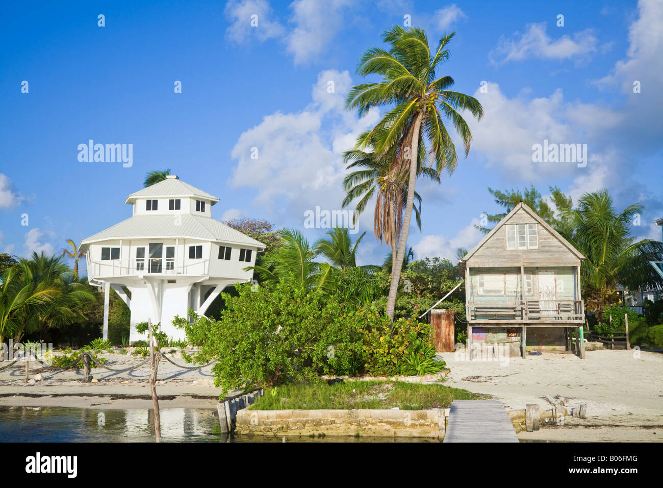 Belize, Caye Caulker, Beachfront houses Stock Photo