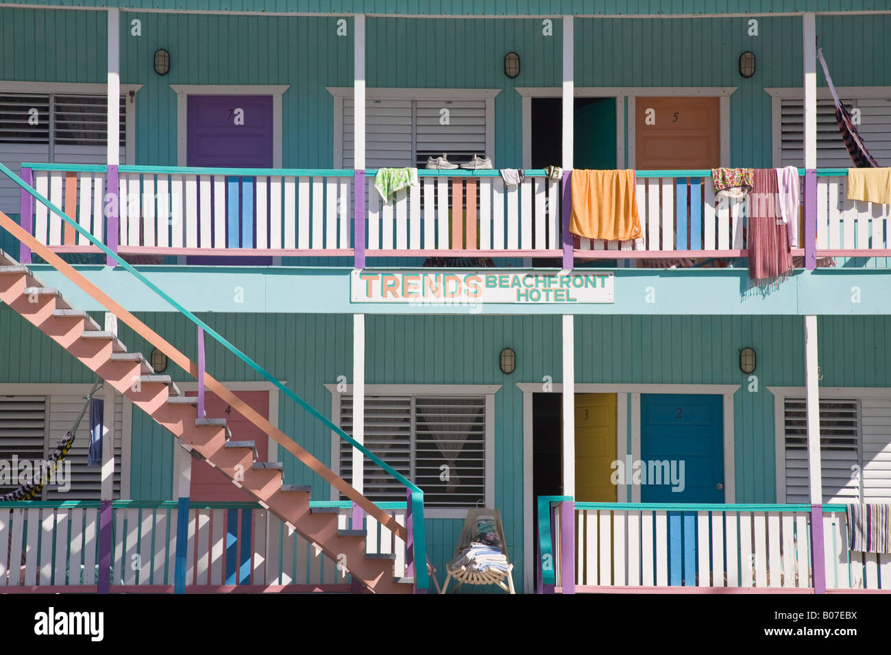 Belize, Caye Caulker, Trends beachfront hotel Stock Photo