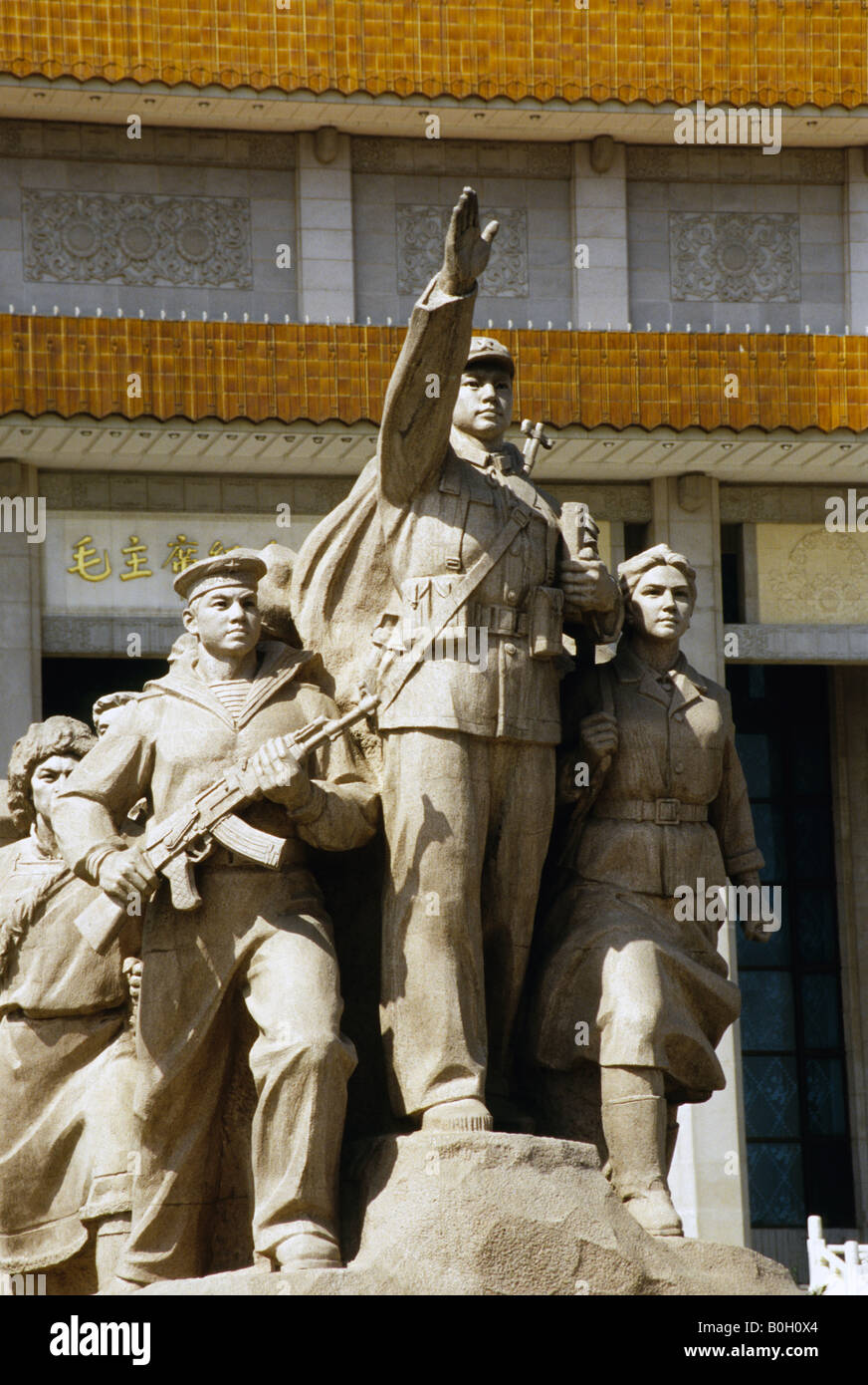 Tiananmen Square Statue to the Revolution in front of the Mao Zedong Mausoleum Stock Photo