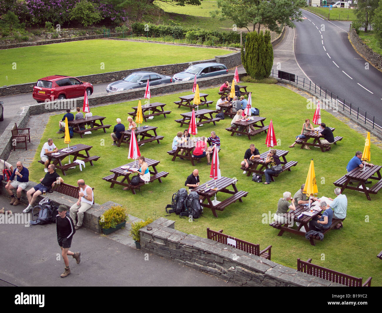 Beer garden in Patterdale at Ullswater in the English Lake District Stock Photo