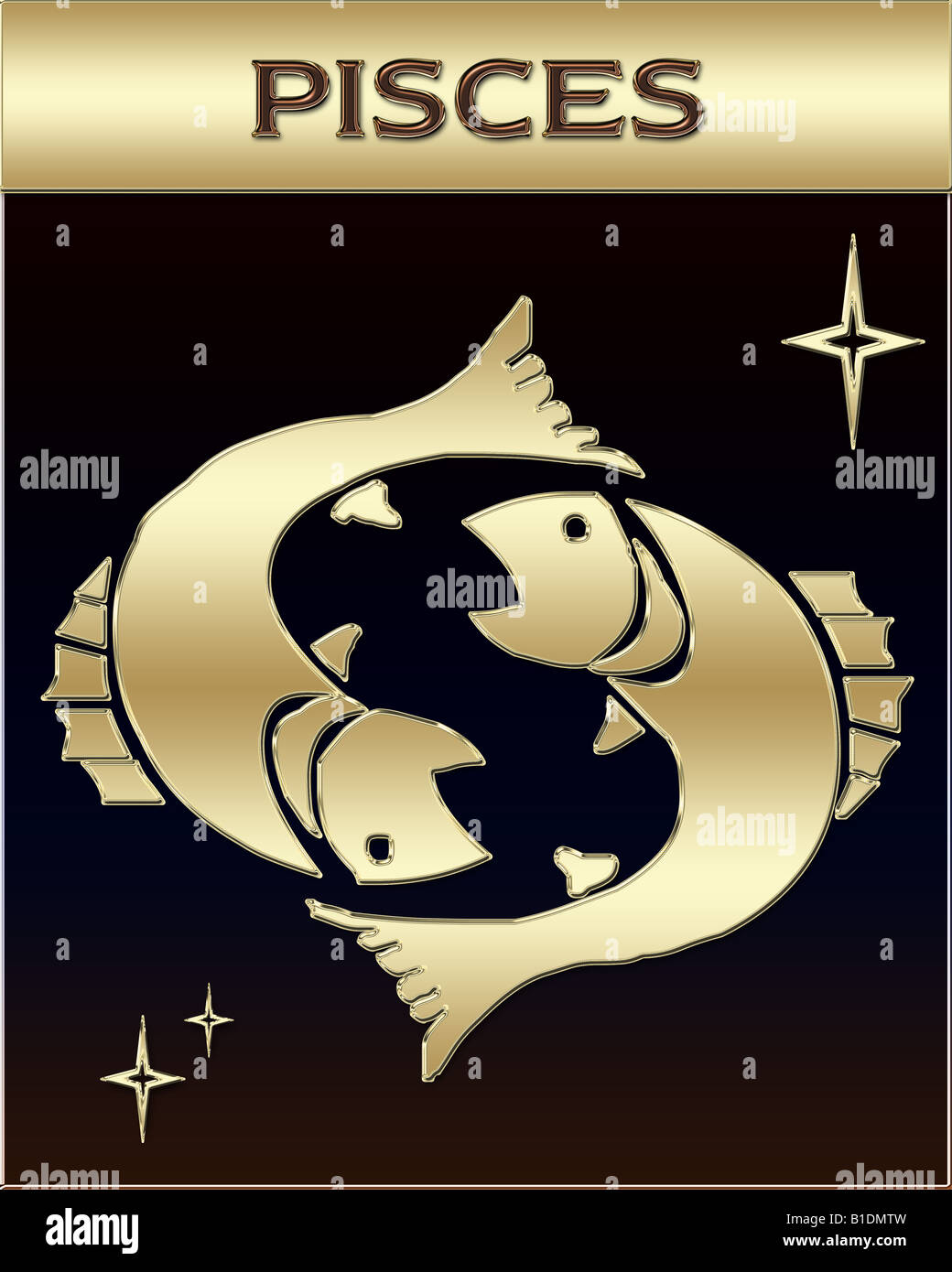 Golden Zodiac sign illustration with name Stock Photo