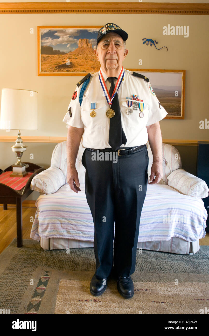 Portrait of a senior Korea War Veteran at home Stock Photo