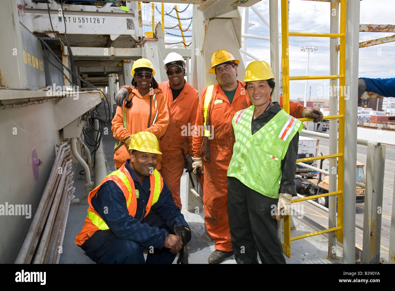 Longshore crew at Port of Oakland Stock Photo