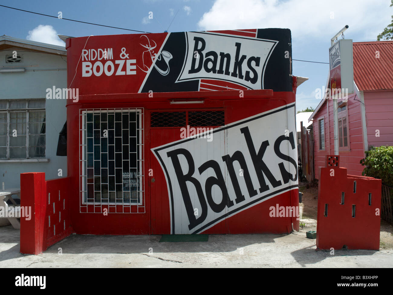 A typical colourful Rum Shop at St Lawrence Gap, Barbados Stock Photo