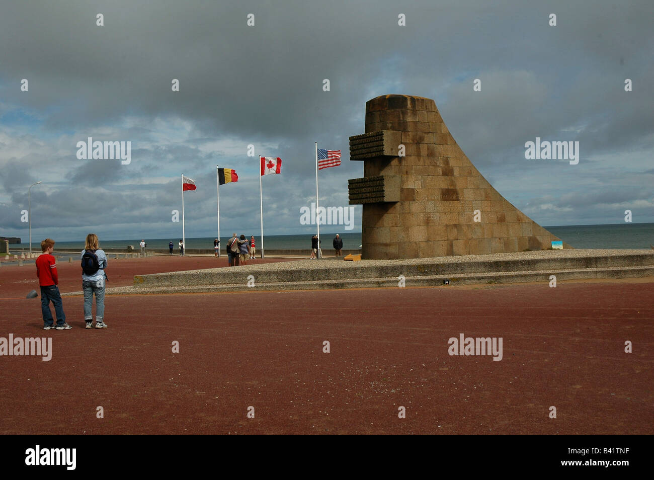 Liberation, 1st Division and 116th RCT monument  St-Laurent-sur-Mer Monument remembering the landing on Omaha Beach. Stock Photo