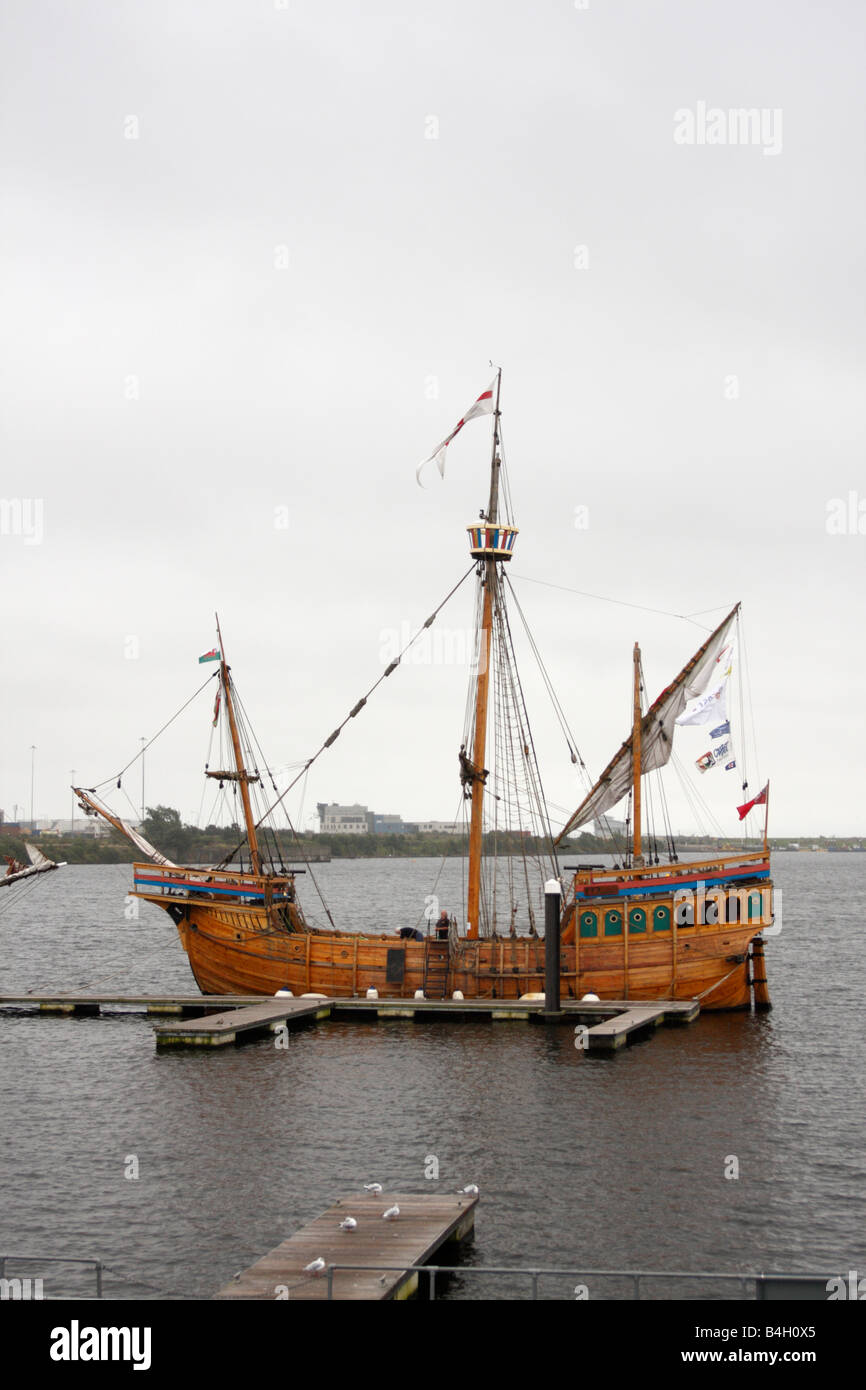 Old-Fashioned Sailing Boat, Cardiff Bay, Wales, U.K. Stock Photo