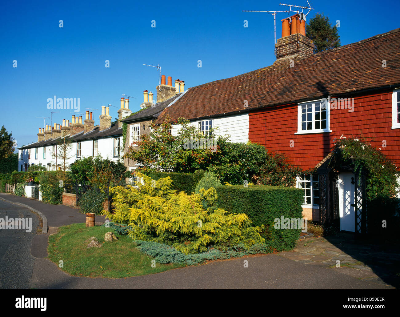 Row of terraced houses, Bessels green, Sevenoaks, Kent, England, UK. Stock Photo