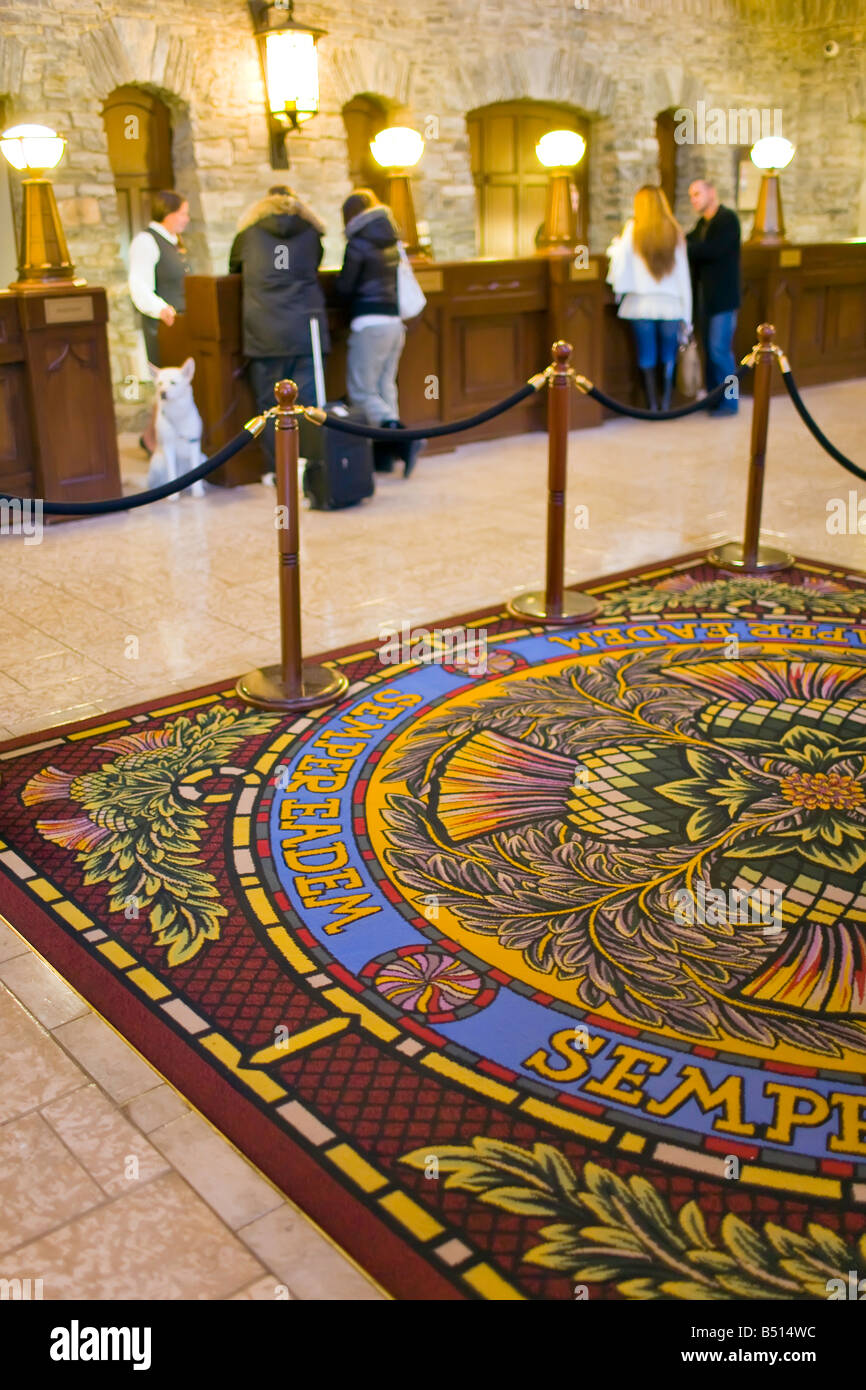 Hotel lobby, check-in, Fairmont Banff Springs Hotel, Alberta, Canada. Stock Photo