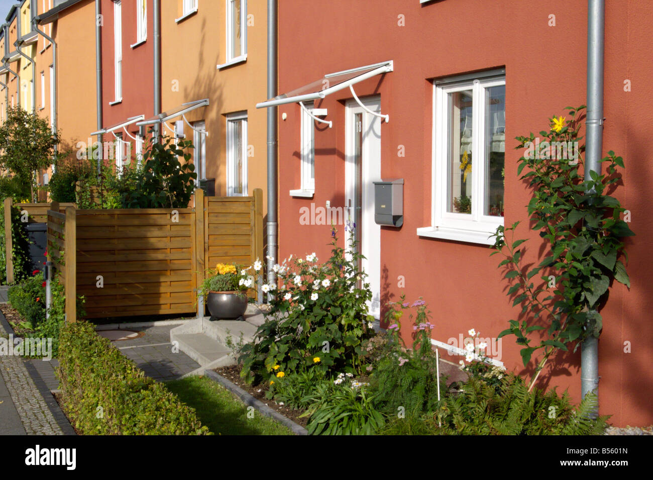 Front garden of a terraced housing estate Stock Photo