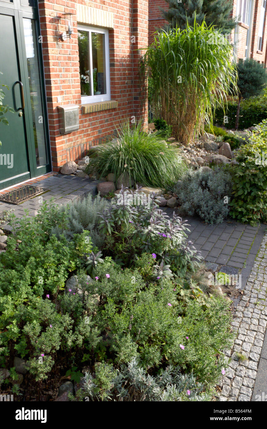 Front garden of a terraced housing estate Stock Photo