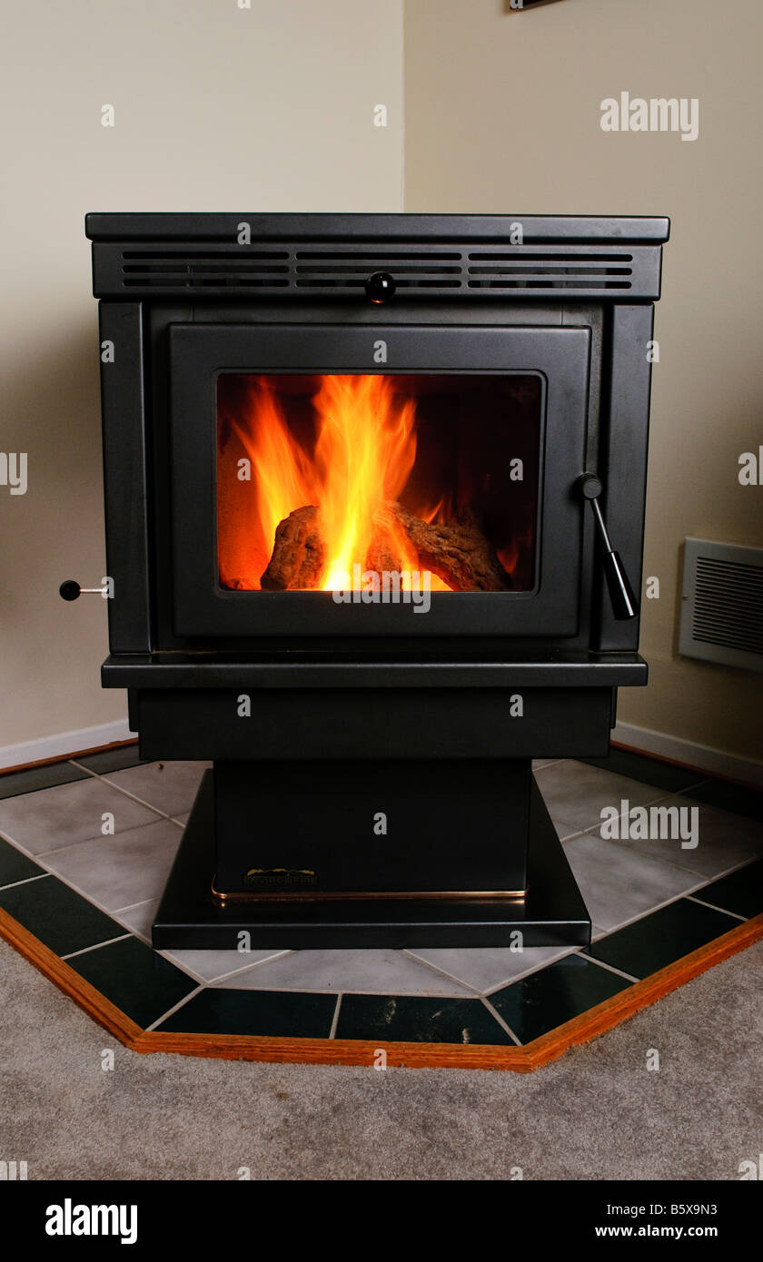 Pellet stove, an alternative heat source. Stock Photo