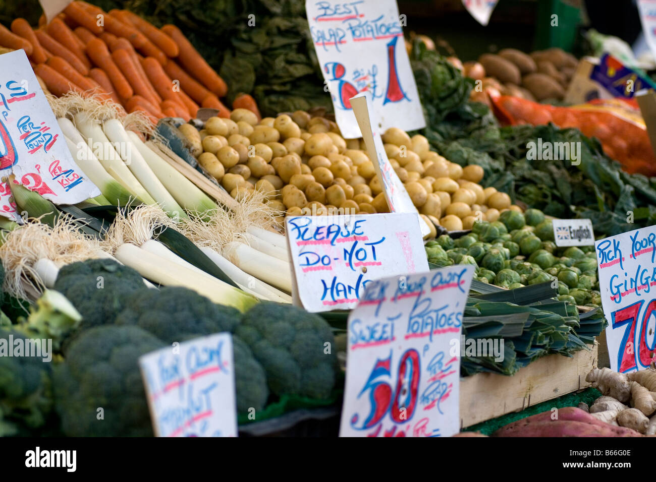 Fruit and vegetables on a stall in Croydon's Surrey Street Market. Stock Photo