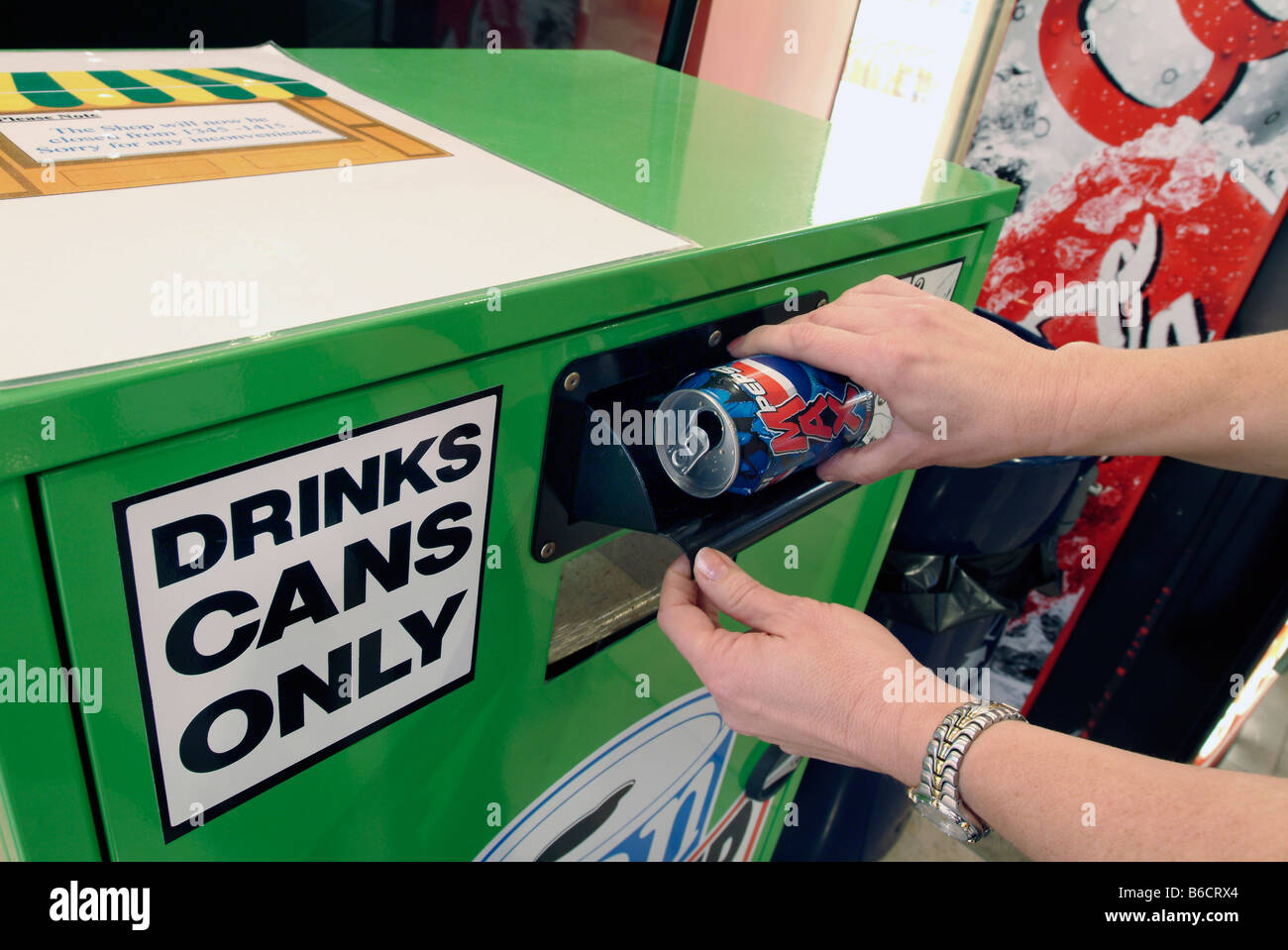 Drinks can recycling crusher Stock Photo