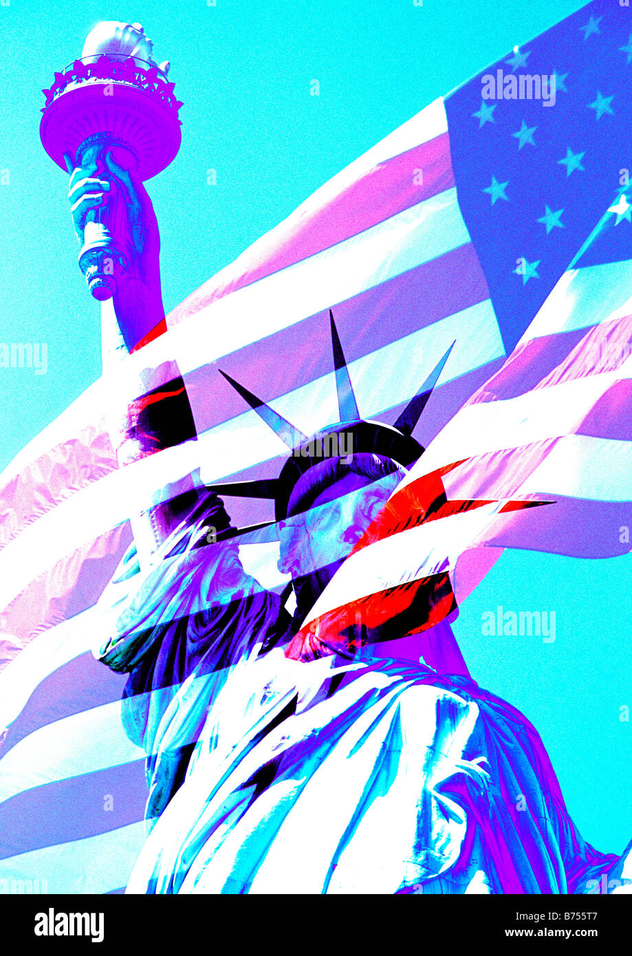 Statue of Liberty and American Flag montage Stock Photo