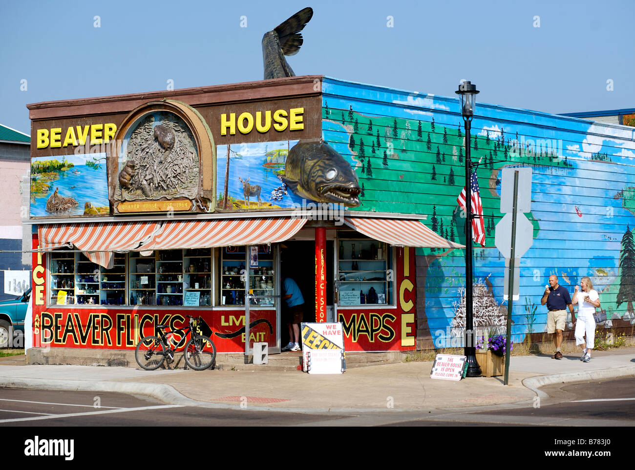 Sign outside of the Beaver House Bait Shop in Grand Marais Minnesota. Stock Photo