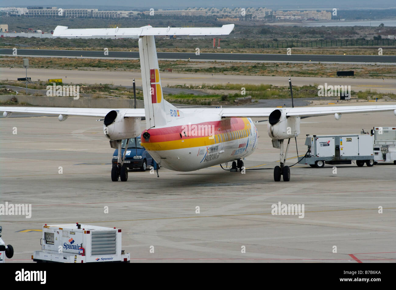 Iberia Airways Regional Air Nostrum Bombardier Dash 8 315 EC IDK Aircraft on the runway of Almeria Airport Spain Stock Photo