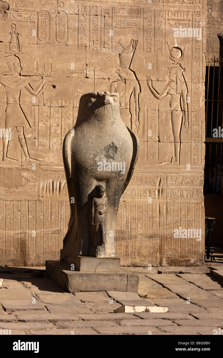 A stone statue of a bird representing god Horus the protector of the Egyption pharoes Stock Photo