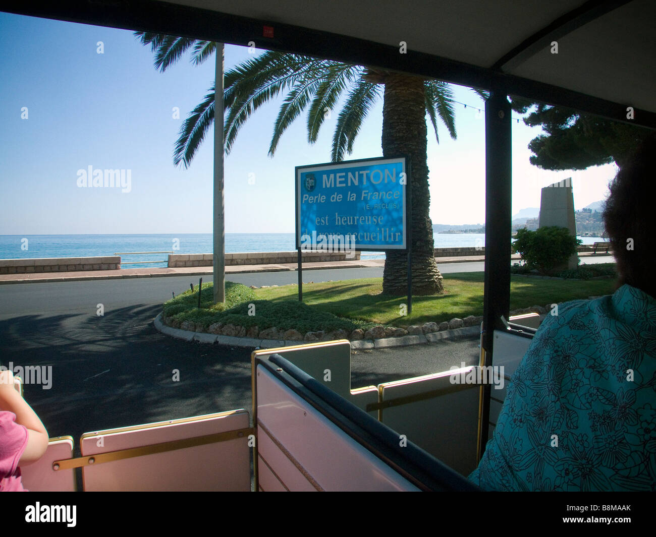 A tourist bus ride in Menton, France on the Cote d'Azure Stock Photo