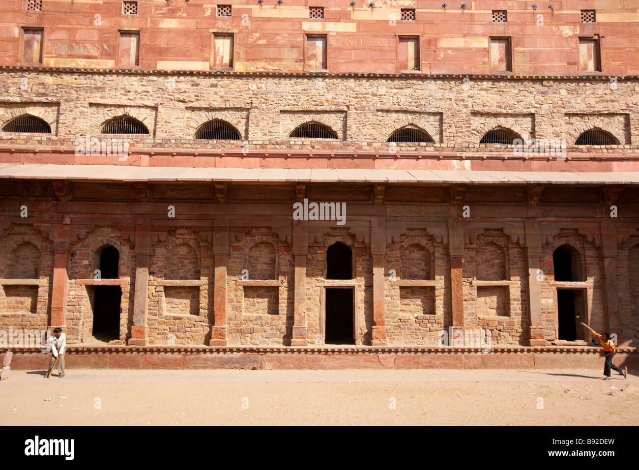 Boys Playing Cricket at the Friday Mosque in Fatehpur Sikri India Stock Photo